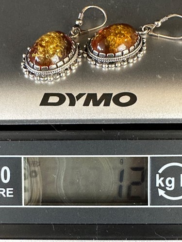 Ohrringe Bernstein Sterling Silber 925 Ohrhänger Vintage Boho filigran Insekt oval - Bild 16 von 16