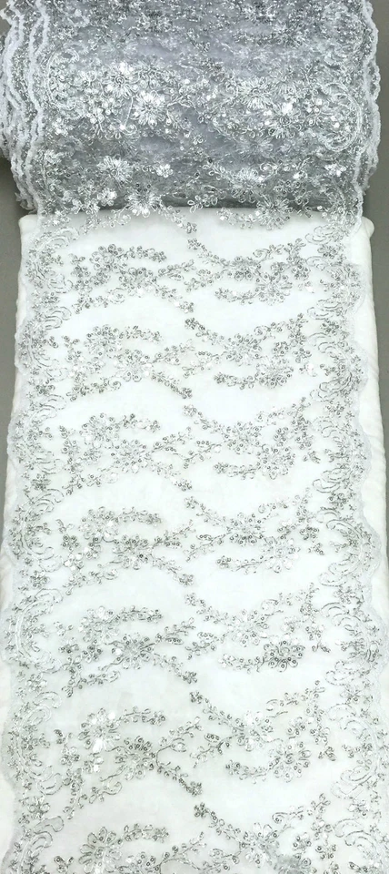 SILVER FLORAL Embroidered Mesh Fabric 12"x70" for Wedding Sabai Table Runner - Image 4 of 4