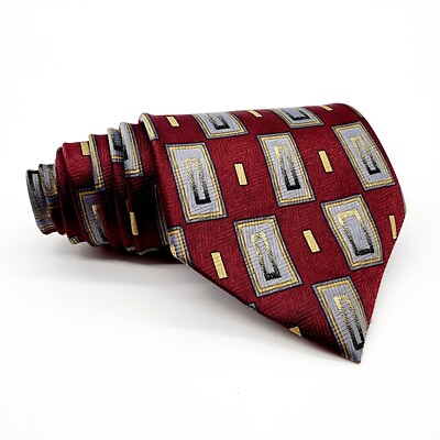 L'art D'espace Necktie Tie Men's Red Geometric Polyester Designer 4''W 59''L