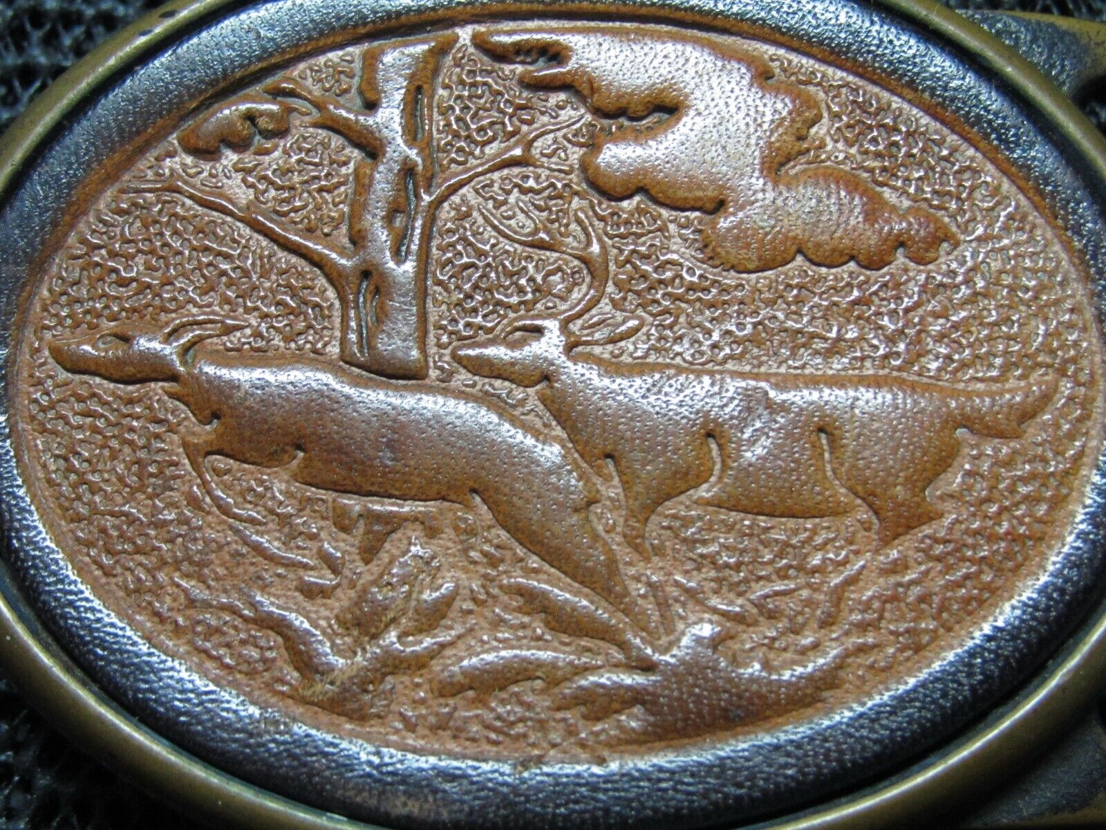 TECH ETHER X COLONIAL LEATHER DEER LEATHER BRASS HIPPIE BUCKLE! VINTAGE! RARE! Kwaliteitsborging, goedkoop