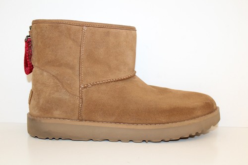 Ugg Womens Boots Sz 11 Classic Mini Logo Rear Zip Brown Suede - 第 3/13 張圖片