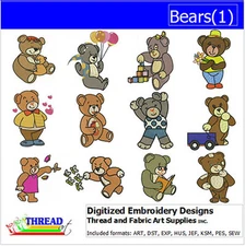 Embroidery Design Set -  Bears(1) - 12 DESIGNS - 9 Popular Formats - USB Stick