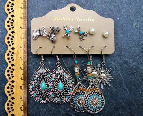 Boho Hippie Earring Set, 6 Pairs, Vintage Style **UK Seller** - Picture 3 of 4