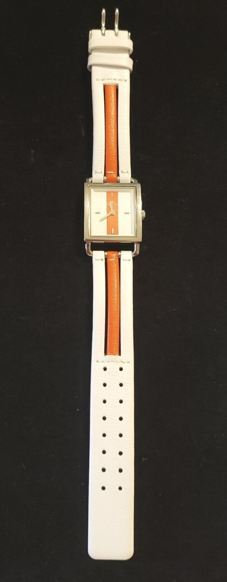 Vtg LACOSTE 6500L Watch Two-Tone Rare Orange & White Leather Band