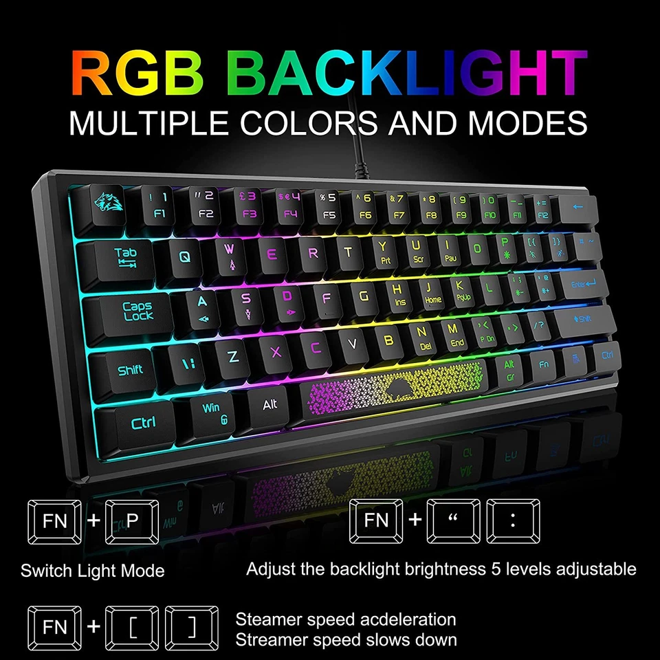 60%RGB Backlit Gaming Keyboard and 12000 DPI Mouse Combo forLaptop PC Gamers - Image 2 of 4