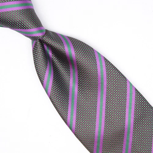 Josiah France Mens Silk Necktie Green Purple Stripe Weave Textured Tie Italy