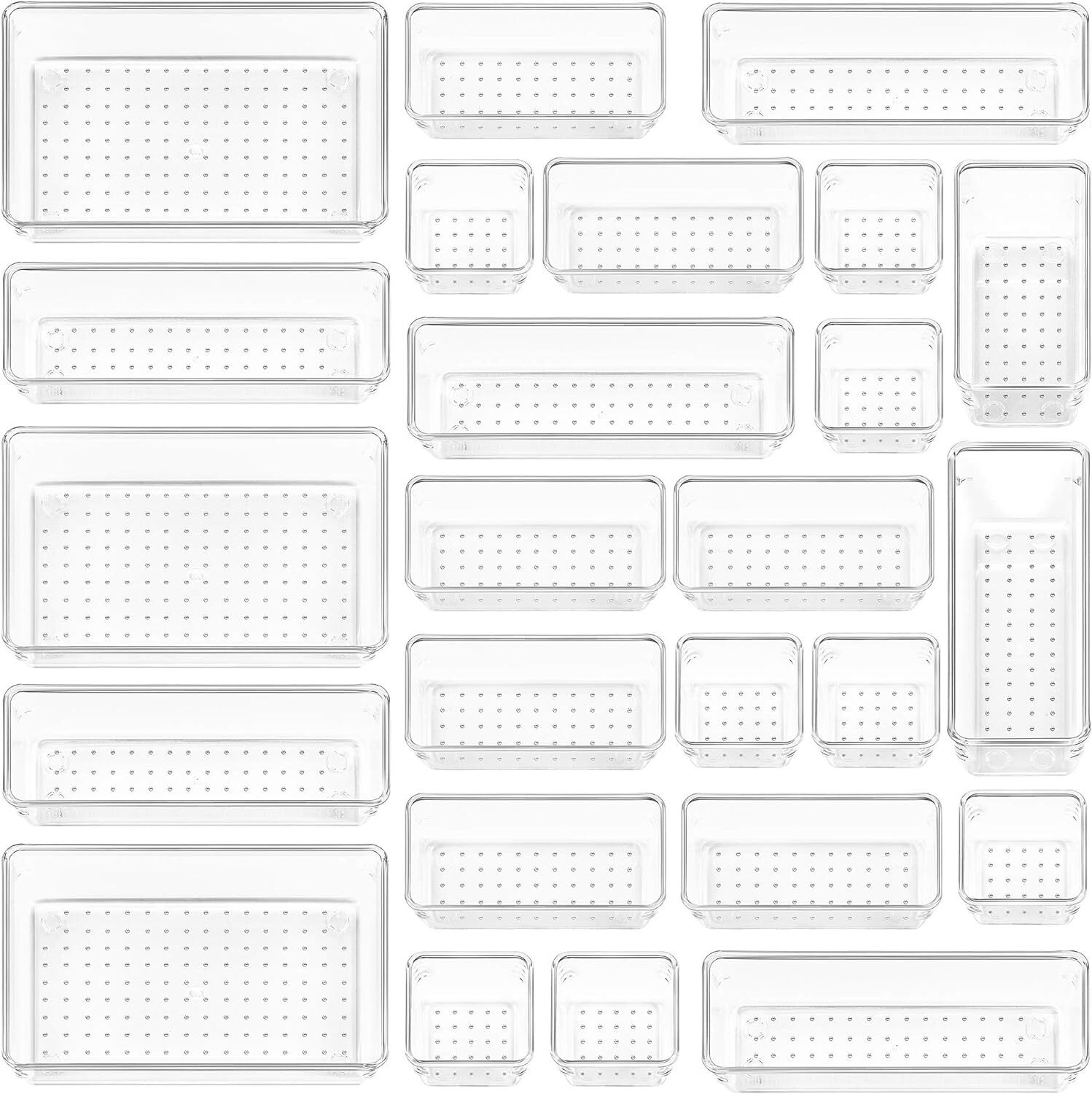 Vtopmart 25 PCS Clear Plastic Drawer Organizers Set 4 Size Versatile Bathroom
