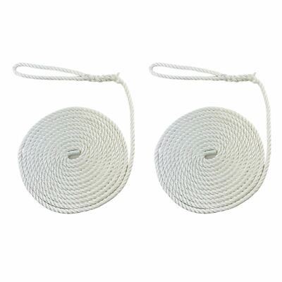 2 x 16 mm weiße Softline Festmacherseile x 21 m C/B 15 Zoll Soft Eye, Warps, Boot
