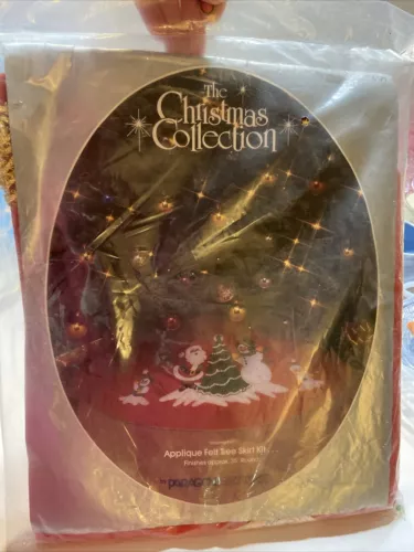 Vintage Paragon Applique Felt Christmas Tree Skirt Kit Santa Snowman Sequins