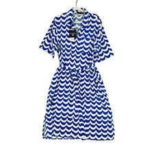 Uniqlo x Marimekko Dress Collab NEW Size Large Blue White Belted Linen Blend