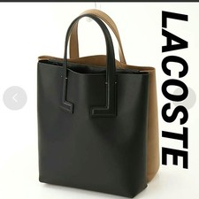 Lacoste Women Duo Bag Tote Beige Black Genuine Leather Shoulder Limited Edition