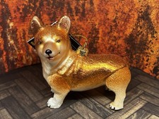 Puppy Dog Lover Corgi Amber White Hat Scarf Glass  Resin Figure NEW Ornament