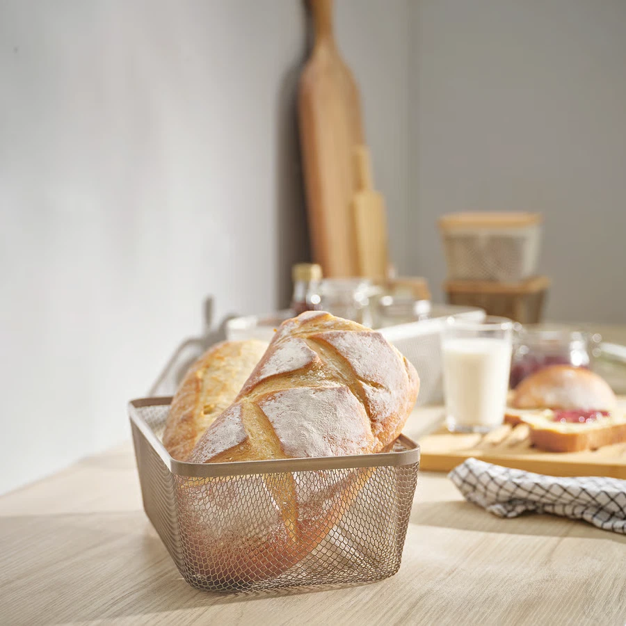 IKEA 365+ Cesta de almacenamiento de alimentos metal gris claro marrón organizador de cocina duradero Foto 3 de 4