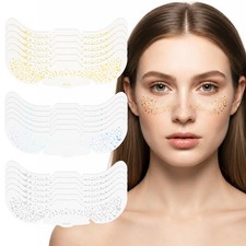 18Pcs Glitter Freckles Tattoos, Holographic Gold Silver Sparkle Freckles Make...