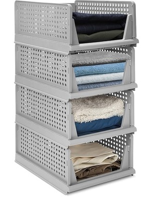 Faltbare stapelbare Kunststoff Aufbewahrungsbehälter 4er Pack - Organizer Zuhause & Büro GreyKe