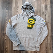 Nike Green Bay Packers Hoodie Medium Gray Fly Fleece NFL Pullover Chest Pocket