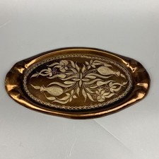 Vintage Kupfer Tablett Oval Handgraviert Tulpen Dekor Orient Handarbeit