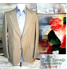 Palm Beach 1960s Mens 40L Sport Coat Blazer Beige Gold Buttons Vintage