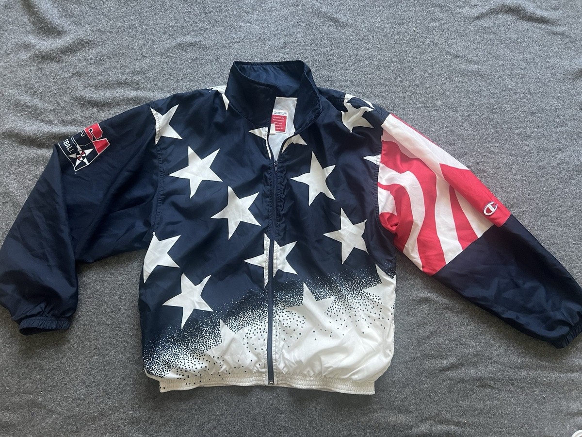 ジャケット・アウター 90s Olympic NBA dream team paper jacket Vintage 1990s USA Dream Team Olympics Champion Flag All Over