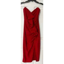 Fashion Nova Women's Red Strapless Bodycon Ruffled Detailed Dress Sz L