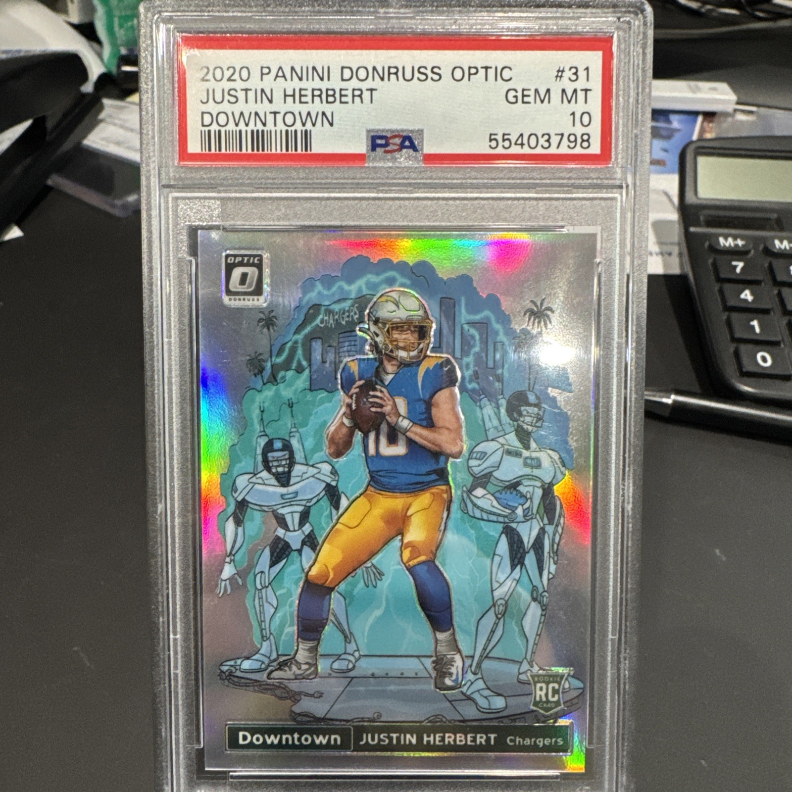 2020 Panini Donruss Optic JUSTIN HERBERT RC Rookie Downtown Case Hit SSP PSA 10