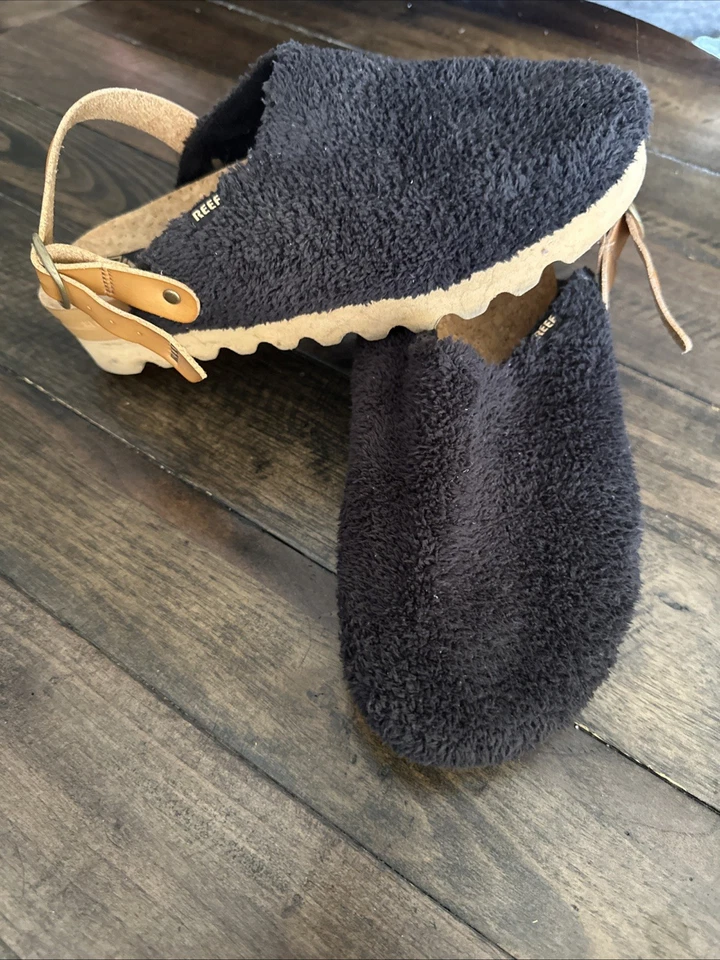 B50 REEF Beach Bum Sage Sling Back Clog Mule Comfort Sandals 9 Sherpa Black - Image 2 of 4