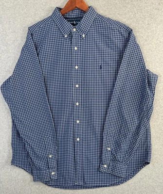 Ralph Lauren Classic Fit Button Down Shirt Blue Check Long Sleeve Cotton XXL VTG