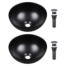 12" Bathroom Vessel Sink Round Bowl Countertop Pop up Drain 2 Pack