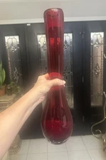 Large Pier 1 Glass Vase Ruby Red hand blown Large Table Top 17.5” Thailand VTG
