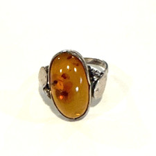 VINTAGE BALTIC AMBER Size 8 RING Signed G 925