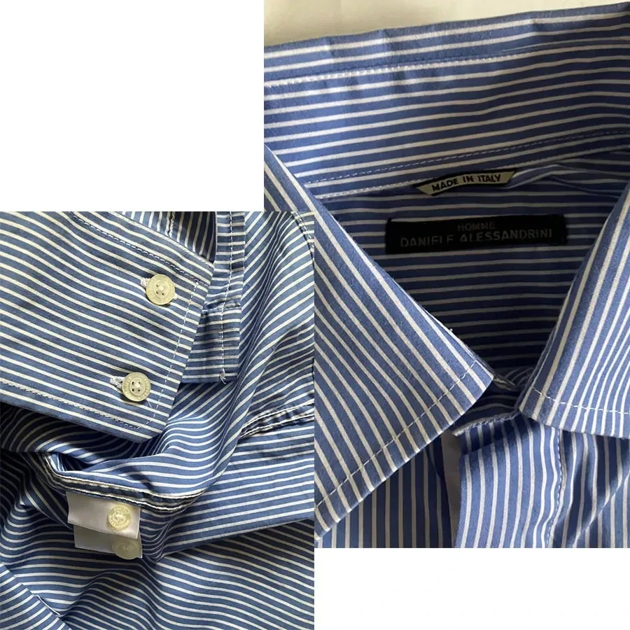 Daniele Alessandrini – S – Camicia in cotone elasticizzato a righe bianco blu - Immagine 3 di 3