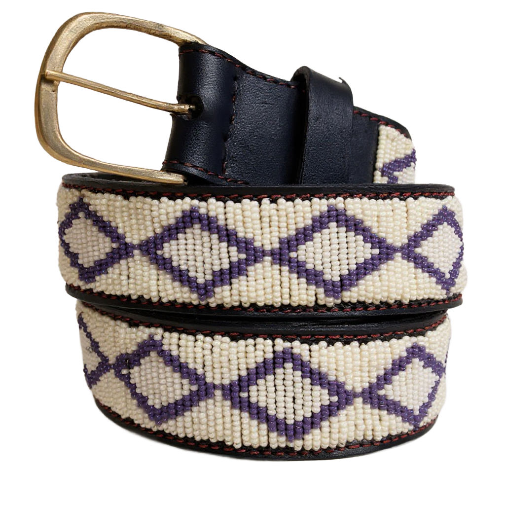 Leather Beaded Belt Ivory Handmade Masai African Art Native Western US Stock 34