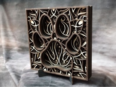 Multilayer Holzbild Hundepfote Deko Mandala Mehrschicht Bild Kunst 20cm x 20cm