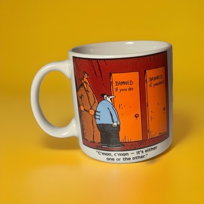 Coffee Mug DAMNED IF YOU DO/OR DON T Cartoon The Far Side by Gary Larson 1985 OZ