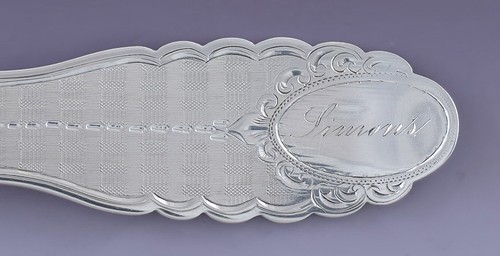 c1860s James Watts American Coin Silver Oval Shield Machine Turned Sardine Fork - Picture 2 of 5