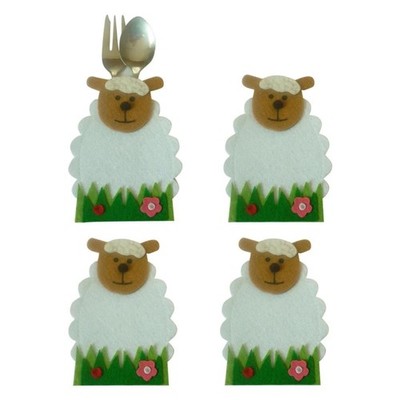 4x Non-woven Cartoon Sheep Fork Bag Tableware Cover Easter Cutlery Holder