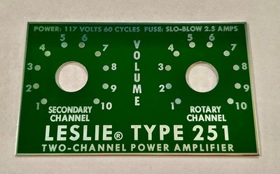 Leslie 251 amp label - high quality - laser engraved on aluminum