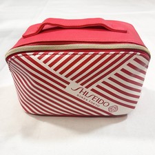 New Shiseido Ginza Tokyo Red White Striped Makeup Skincare Beauty Cosmetics Bag