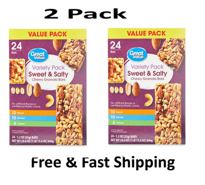 Great Value sweet & salty chewy Bars, Variety Pack 1.2 oz, 24 Count Each (2 Pack