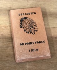 1 Kilo .999 Solid Copper Bar  Hand poured fine 999 copper bullion