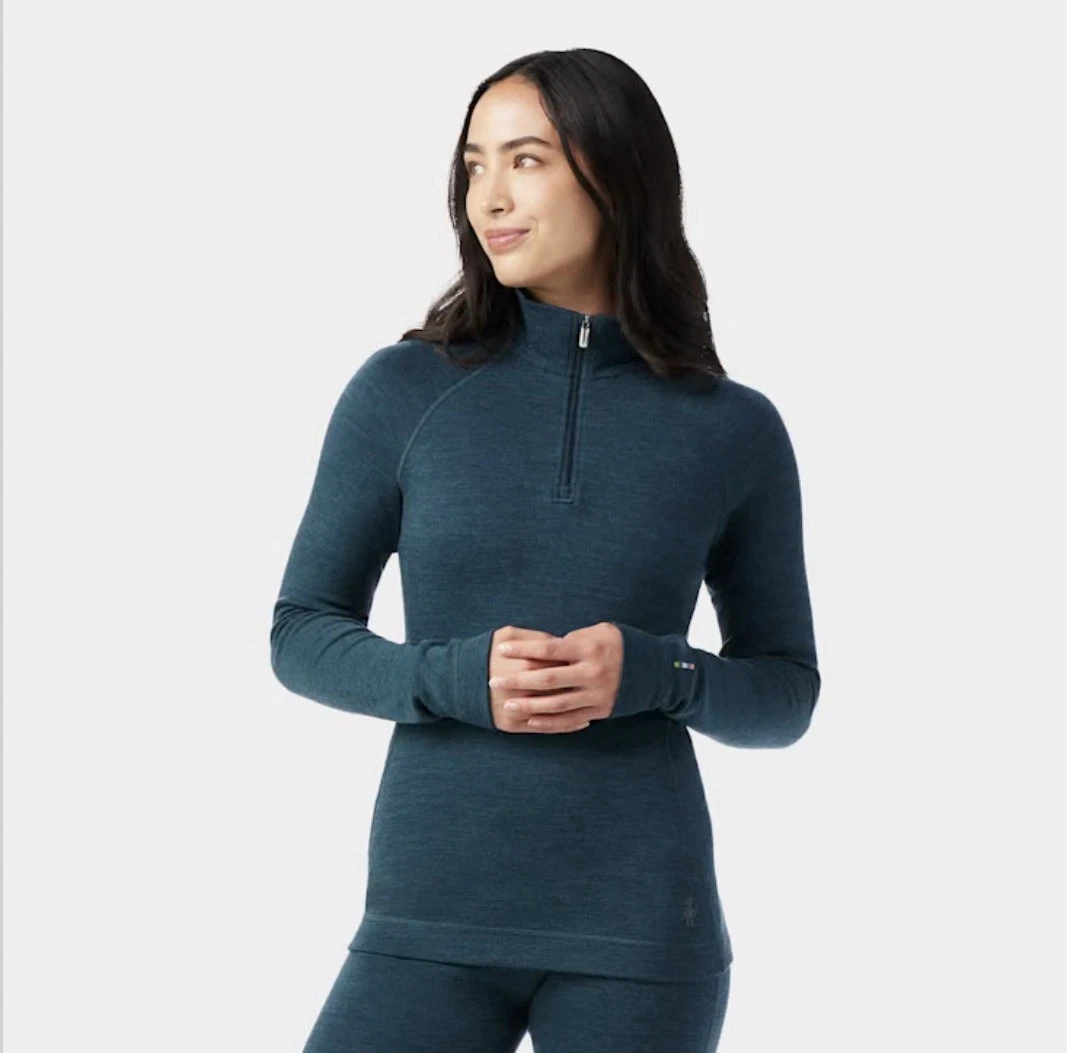 Smartwool Merino Classic 1/4 Zip Baselayer Top Size M Women Blue Heather NEW