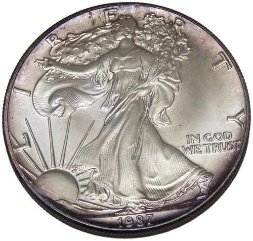 1987 American Silver Eagle 1 oz .999 Fine Silver Dollar Coin Toned