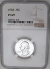 1958 Washington Quarter NGC PF69 = A Bright SILVERY 25c BOOK VALUE = $250