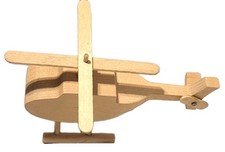 Handmade Wooden Helicopter Folk Art | Signed CJC | Spinning Rotors