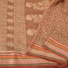 Sanskriti Vintage Brown Sarees Pure Silk Printed Woven Premium Sari Craft Fabric