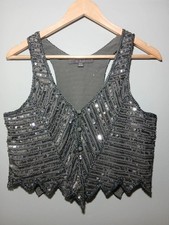 Vintage Forever 21 grey sequin Y2K boho fairy summer festival top waistcoat 8/10