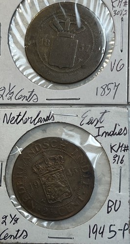 1857 - 1945 Netherlands East Indies 1 & 2.5 Cents VG - BU Condition 13 Coin Lot - Picture 8 of 16