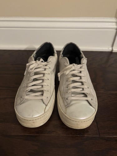 P448 Women’s White Low Top Sneakers Size 38 Zebra Stripe Metallic Suede - US W8 - Picture 2 of 6
