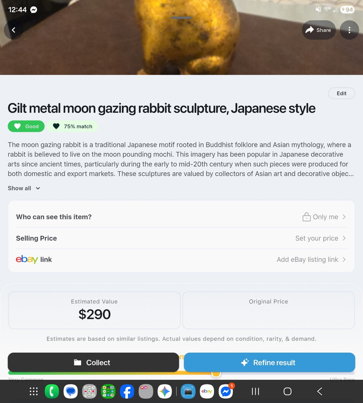 Gilt Metal Moon Gazing Rabbit Sculpture Gold Japanese Style Japan