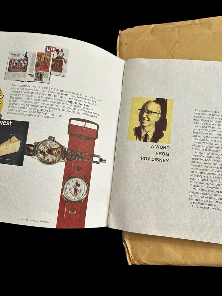 Walt Disney Productions 1968 Informe Anual Proyecto WDW Florida con Mailer Roy Foto 2 de 4